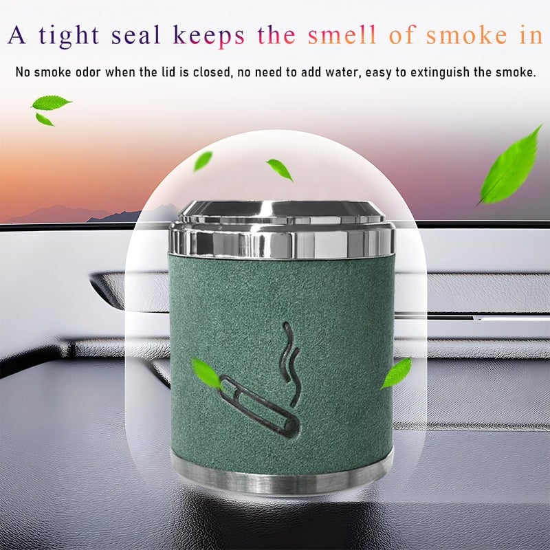 Wevdn Car Ashtray with Lid, Detachable & Portable Stainless Steel Smokeless Ashtrays for Car, Mini Universal Smell Proof Windproof Car Ashtray with LED Blue Light (Green-Plush Surface) - Image 4